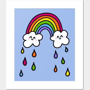 Cute Rainbow Doodle with Smiling Clouds and Colorful Raindrops, made by EndlessEmporium Posters and Art